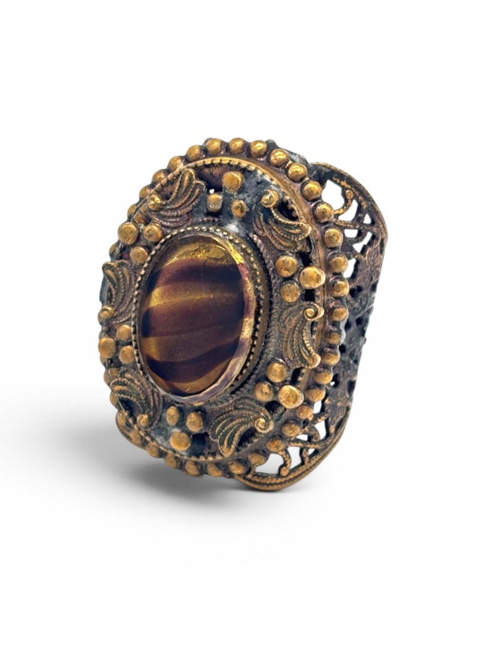 Large Vintage Austrian Polychrome Glass Filigree Statement Ring